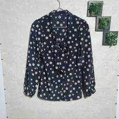 K.garcon deux(M)ドット柄ボウタイブラウス　新品　タグ付　ネイビー