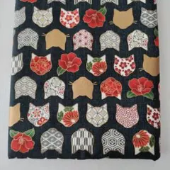 キルトゲイト QUILT GATE 黒猫と牡丹 約110cm x 500cm