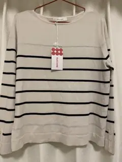 新品タグ付き☆ドゥクラッセ☆ドライタッチニットボートネック☆グレージュ☆ボーダー