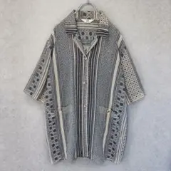 【AN Fashion レトロシアストライプモノグラム半袖シャツブラウスL】古着