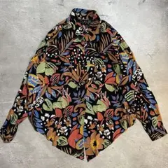 ヴィンテージ 総柄シャツ CLAUSSPORT 派手柄 黒　メンズS 古着