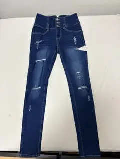 sureve ハイウェストストレッチサイドカットダメージスキニー デニムパンツ