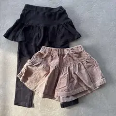 黒レギンスとベージュショートパンツセット