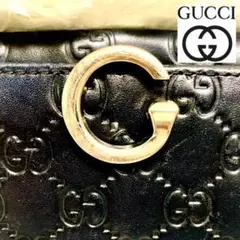 極美品!グッチ GUCCI 希少でエレガントなGクリップ シマライン長財布 黒
