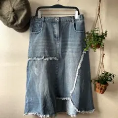 デニムミディアムスカート レディース オールシーズン カットオフ風
