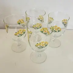 パイレックス　花柄　ワイングラス　ガラスコップ　食器　4品　昭和レトロ