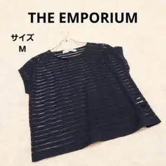 THE EMPORIUM ノースリーブカットソー M 濃紺 ボーダー カジュアル