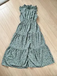 花柄フリルノースリーブロングワンピース