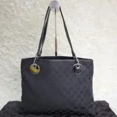美品✨ グッチ トートバッグ ブラック GG キャンバス エクリプス レザー