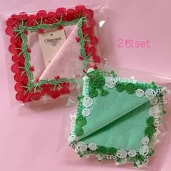 さくらんぼ ピーチ＆クリームソーダ　近沢レース　タオルハンカチ　２枚