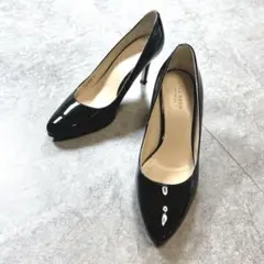 訳あり超美品【コールハーン】エナメルパンプス ポインテッドトゥ 黒　冠婚葬祭　革
