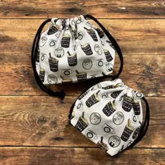 ハンドメイド お弁当袋 コップ袋 2枚セット しろくま店長のカフェへようこそ