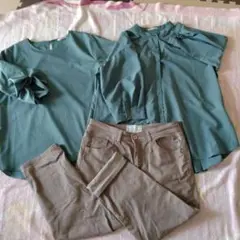 ❤️レディース・グリーンシャツ＆ベージュパンツセットアップ・超美品❤️