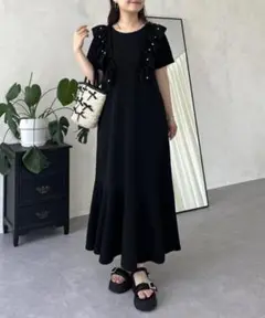 プロズヴェール　ストレッチパールフリルマーメイドカットワンピース