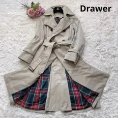 美品✨Drawer トレンチコート ロング丈 裏地チェック 38カーキベージュ