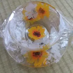 ひまわり柄 ガラス カップとソーサー セット