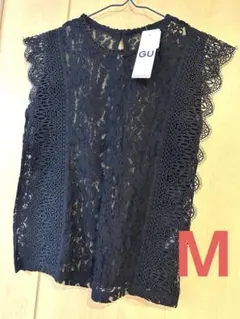 GU ジーユー　レースデザインT(ノースリーブ) Mサイズ　ブラック