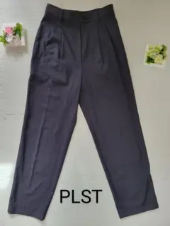 PLST　プラステ　リネン混　ネイビー　ワイドパンツ　サイズM　ツータック