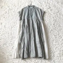 TOUJOURS トゥジュー コットンシルク チェックワンピース ペールグリーン