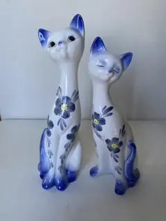 猫　置物　ペア　レトロ　ポップ　陶器製