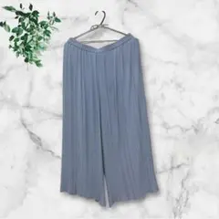 【美品】ユニクロプリーツワイドパンツ くすみブルー XL