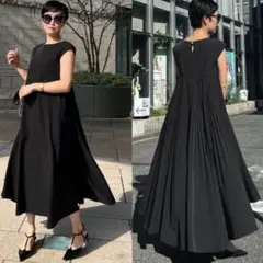【超美品】ジェンヌ バックトレーンドレス プリーツ ブラック M 近年モデル