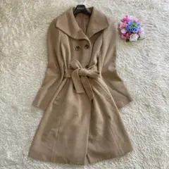 【美品 アンゴラ混】アナイ ロングコート ダブル ベルト キャメル 38 M