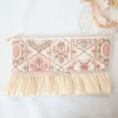 ハンドメイド　インド刺繍ポーチ