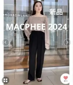MACPHEE バックサテンジョーゼットタックテーパードパンツ 2024