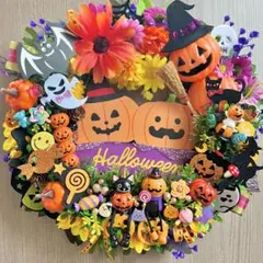 【超早割】カラフル ハロウィンリース フラワーリース 玄関リース 9