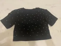 シーイン　ラインストーン付き黒クロップドTシャツ