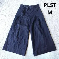 【プラステ】PLST ガウチョパンツ ワイドパンツ 麻混　ベルト付 ネイビー　М