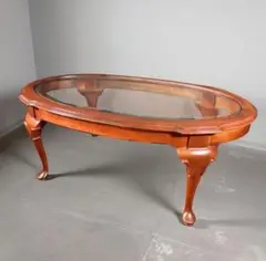 HR783 ETHAN ALLEN ガラストップテーブル　猫脚　コーヒーテーブル