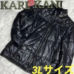 ✨極美品✨カールカナイ レザー風ダウンジャケット 黒 ブラック ロゴ刺繍