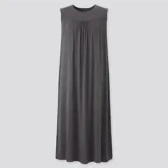 【ユニクロ】ドレープジャージーワンピースノースリーブ ギャザー シンプル ロング