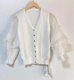 RUIRUE BOUTIQUE フリルオーガンジースリーブニットカーティガン