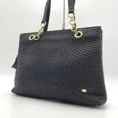 バリー ハンドバッグ トート チェーン キルティング A4収納 レザー ネイビー