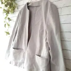 【Flâneries】ライトグレー ノーカラージャケットLオフィス