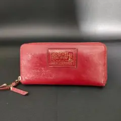 COACH レザー 長財布 レッド系 オールドデザイン ポップ調