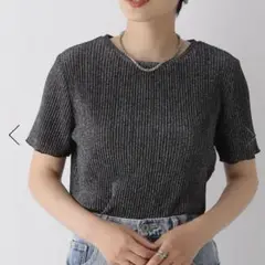 LEPSIM ラメリブ5分袖クルー　Tシャツ