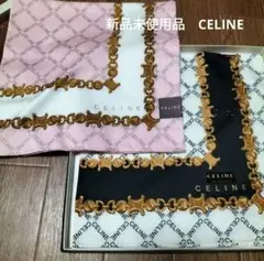 新品未使用 CELINE セリーヌ柄 スカーフハンカチ大判 黒ピンク希少セリーヌ
