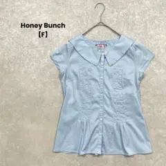 a2083＊ハニーバンチ　フレンチスリーブシャツ　水色【F】飾りボタン　可愛い