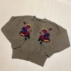 459☆ BALLY カシミヤカーディガン 花柄 レディース M カーキグリーン
