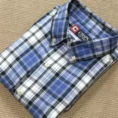 【美品】CHAPS チャップス ボタンダウンチェックシャツ　白×青　L