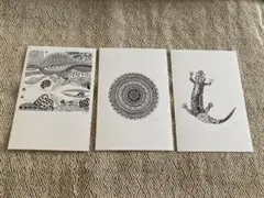 ポストカード　3枚セット　ペン画　幾何学　曼荼羅　ハンドメイド