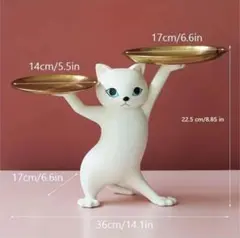 猫型トレイ ホワイト ゴールドプレート2枚付き