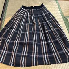 雑貨屋さんプリーツスカート 黒と茶色のストライプチェック　綿麻