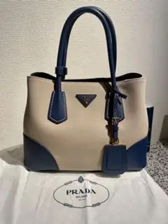 【美品】プラダ(PRADA)サフィアーノ バッグ キャンバス,ブルーレザー