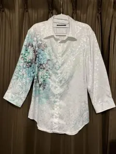 TORNADO MART オーナメントフラワープリント7分袖シャツ グリーン