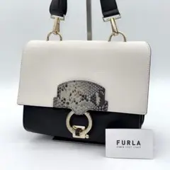 【極美品】FURLA SCOOP リバーシブル ハンドバッグ レザー ブラック